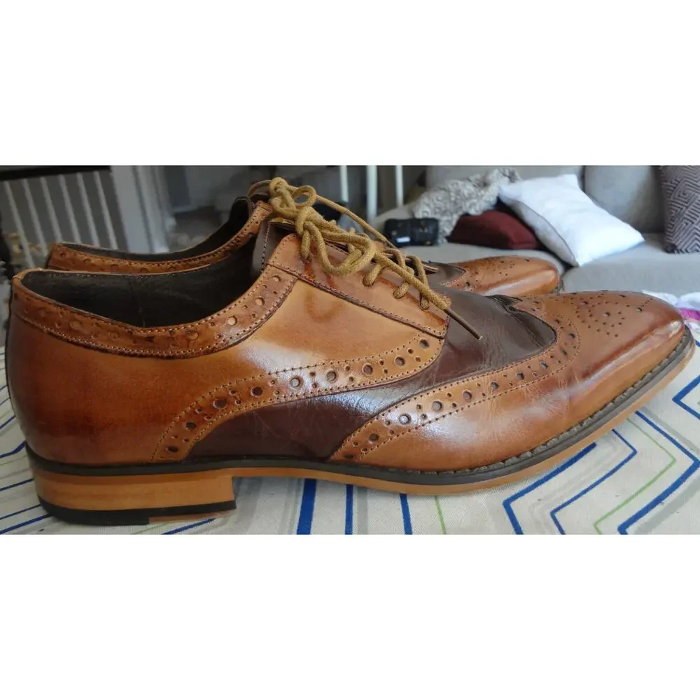 Stacy Adams Brogue Wingtip Lace Up Oxford Brown Leather Men 9 Dress Shoes